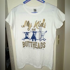 Women’s Goat T-Shirt w Graphic Baby Goats and “My Kids Are Buttheads”. NWT!